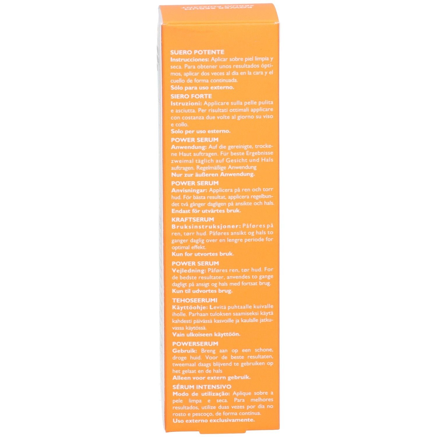Rückseite der Peter Thomas Roth Potent C Power Serum Verpackung mit Anwendungshinweisen.