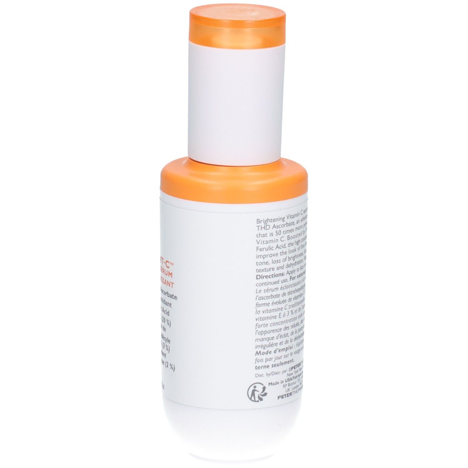 Peter Thomas Roth Potent C Power Serum Flasche, schräge Rückseitenansicht.