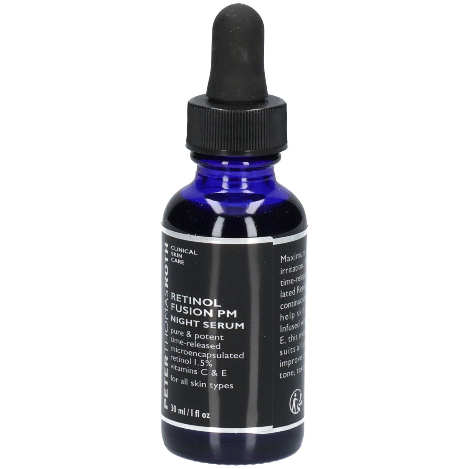 Peter Thomas Roth Retinol Fusion PM Night Serum in blauer Glasflasche mit Pipette, 30 ml / 1 fl oz.