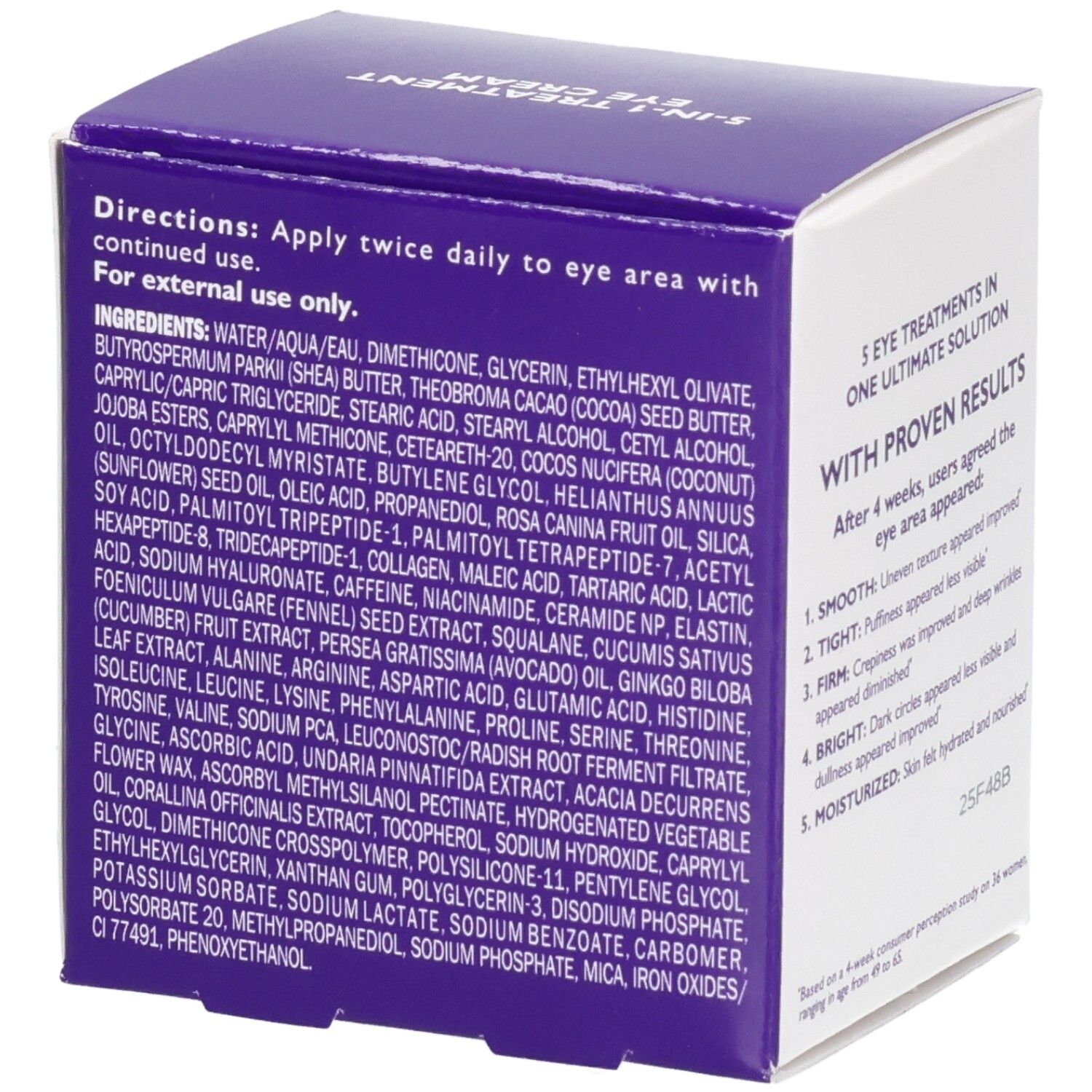 Seitenansicht der Peter Thomas Roth Ultimate Solution 5 Augencreme-Verpackung mit Inhaltsstoffen.