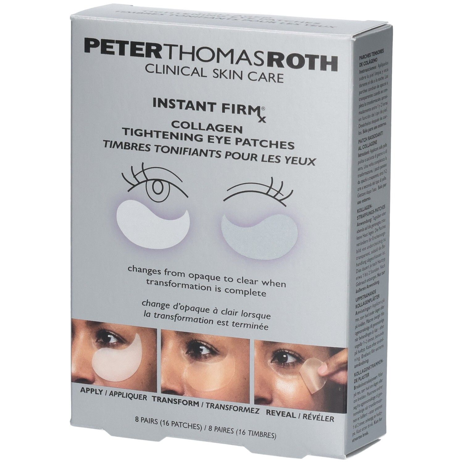 Verpackung von Peter Thomas Roth Instant Firmx Collagen Tightening Eye Patches, 8 Paar (16 Patches).