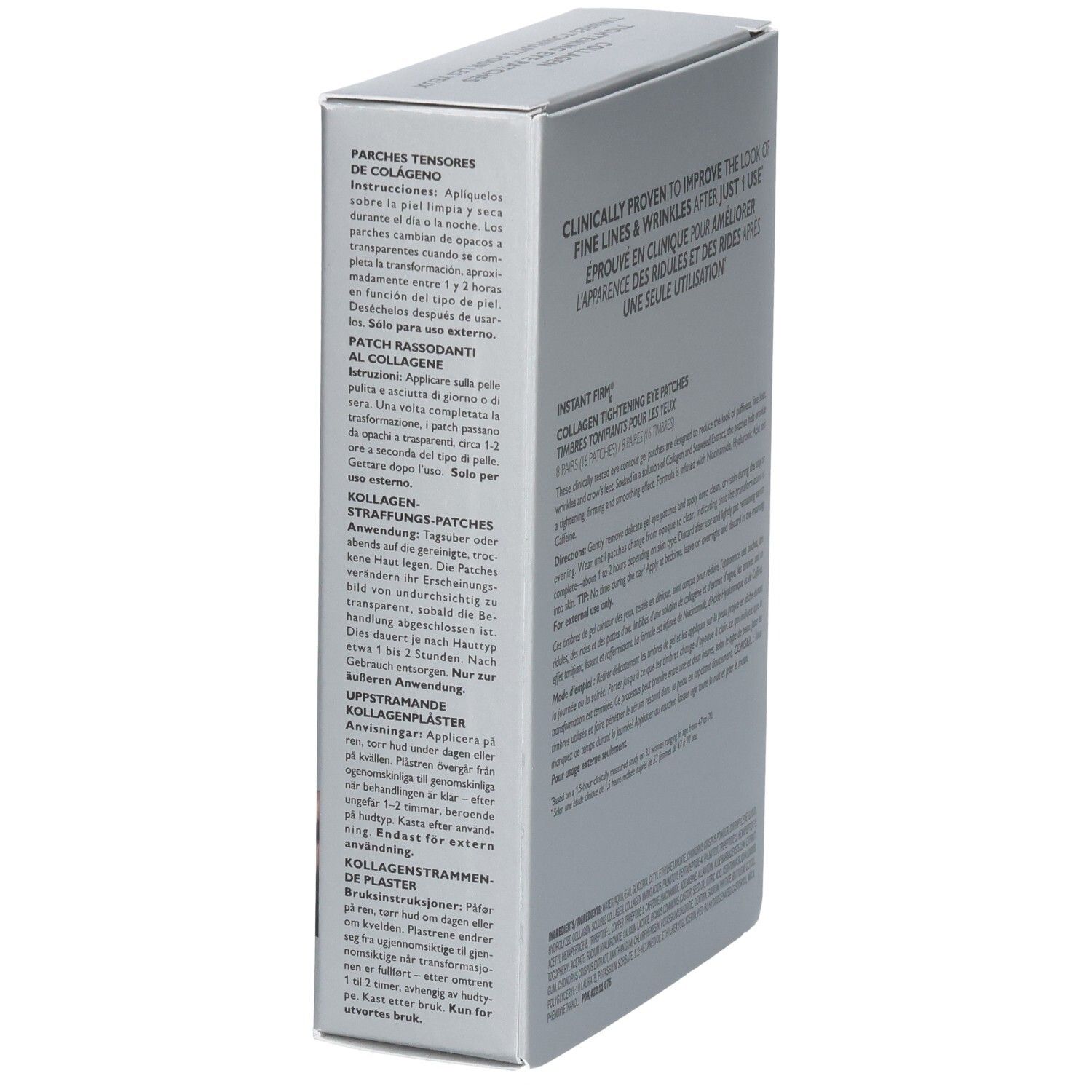 Seitenansicht der Verpackung von Peter Thomas Roth Instant Firmx Collagen Tightening Eye Patches.