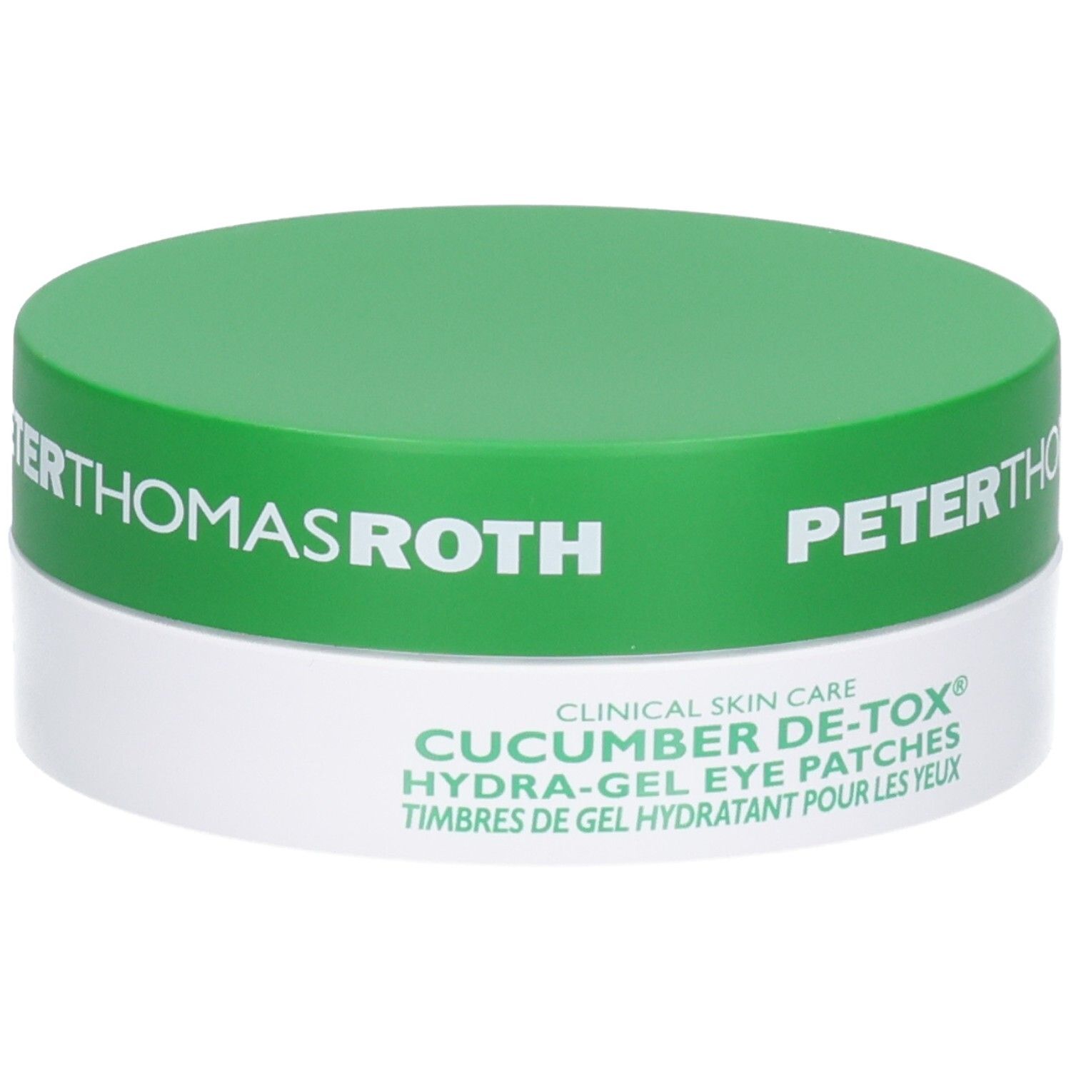 Peter Thomas Roth Cucumber De-Tox Hydra-Gel Eye Patches in grün-weißer Dose.