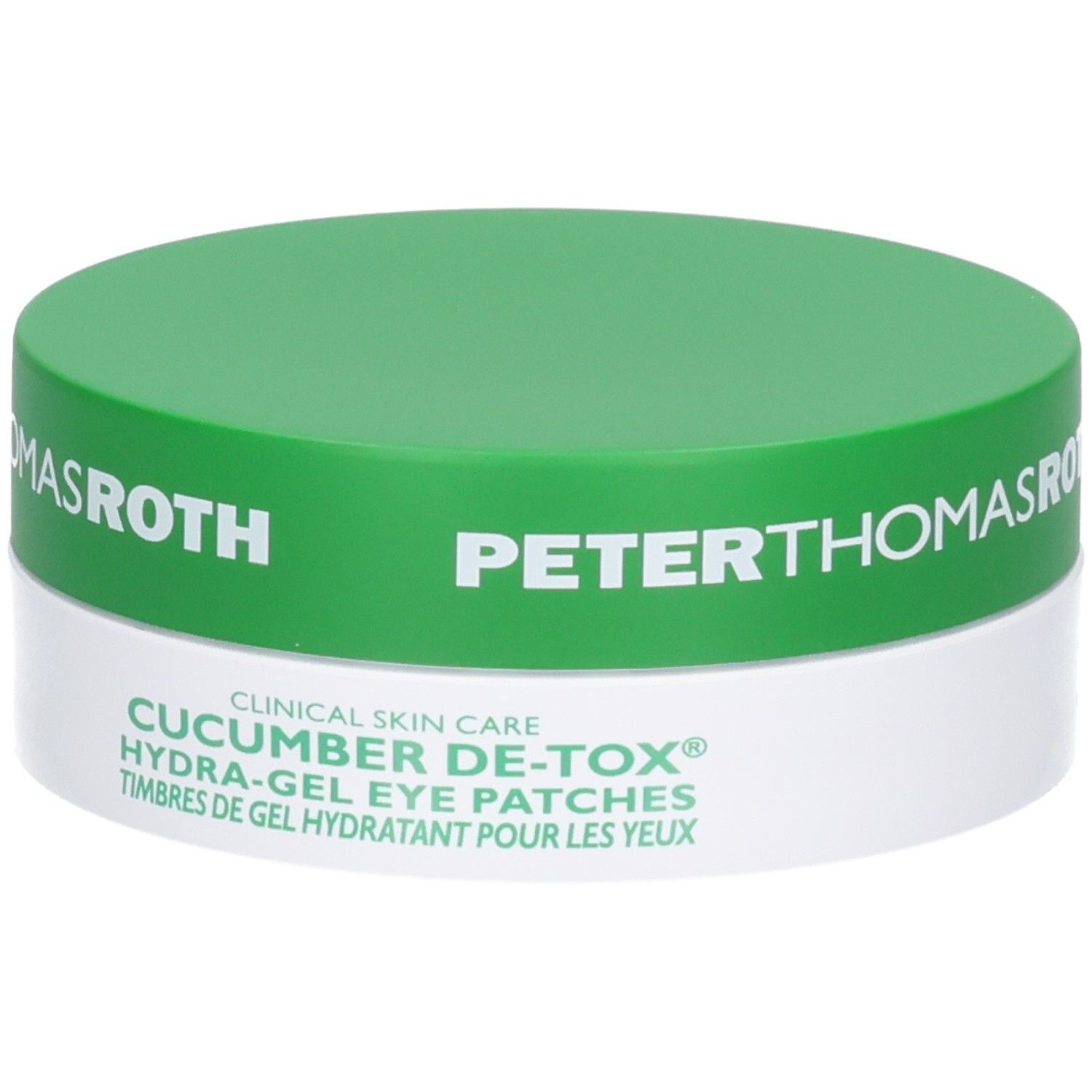 Peter Thomas Roth Cucumber De-Tox Hydra-Gel Eye Patches in grün-weißer Dose.