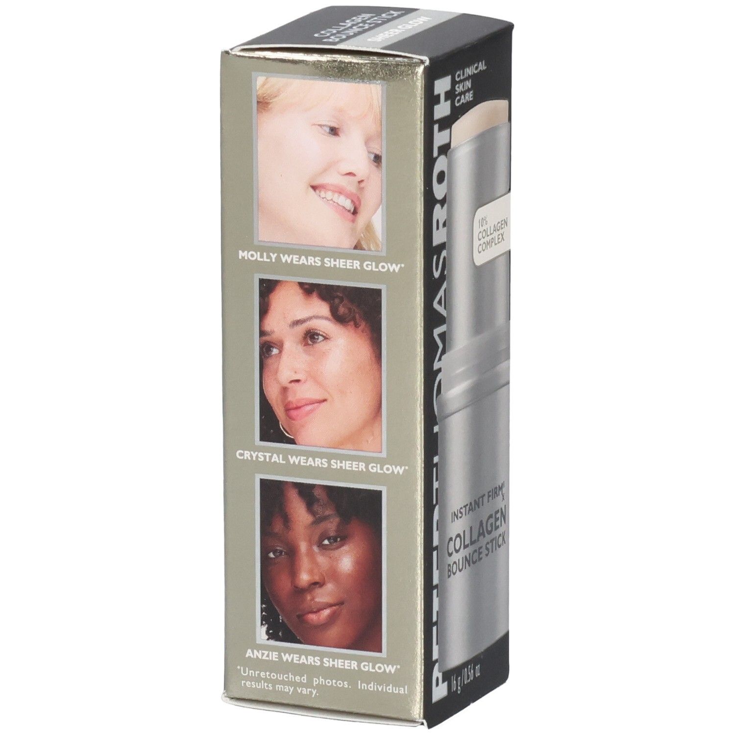 Peter Thomas Roth Instant FirmX Collagen Bounce Stick Verpackung mit drei Frauenporträts.
