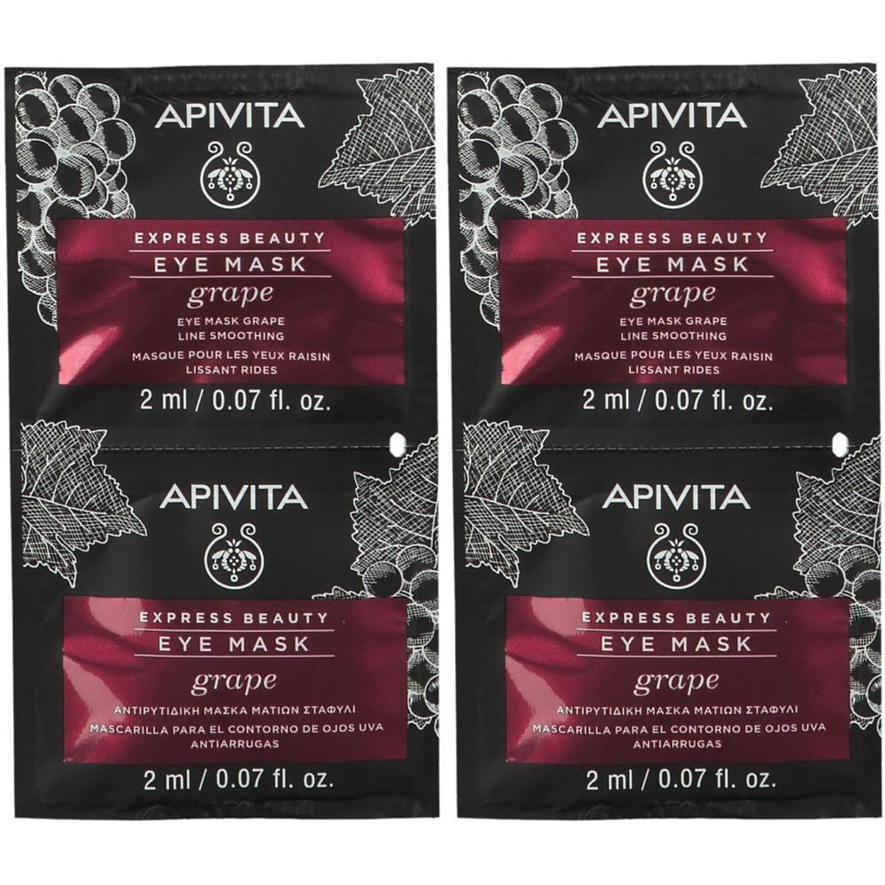 Zwei APIVITA Express Beauty Augenmasken mit Traubenextrakt, je 2 ml.