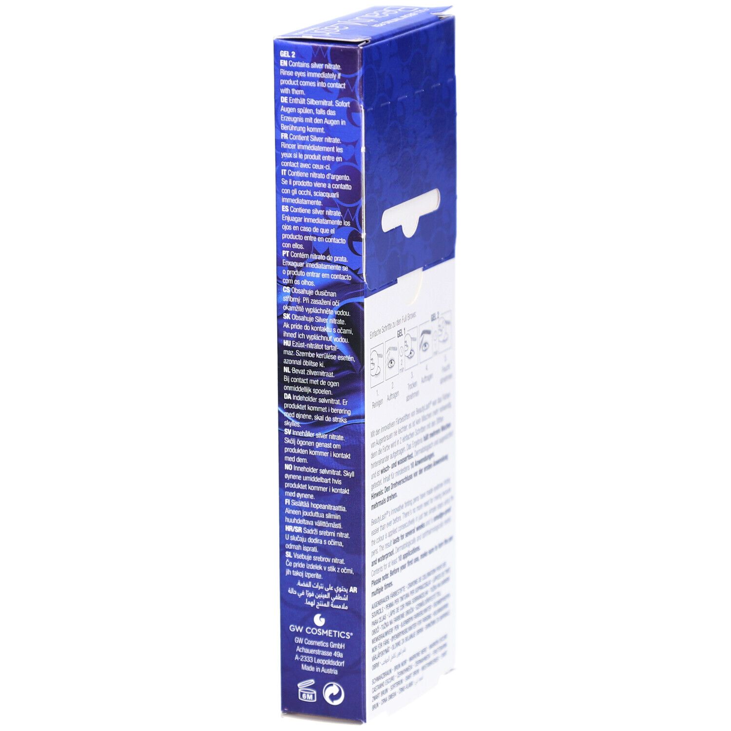 RefectoCil BeautyLash TWO GO Black Brown. Verpackung mit Inhaltsstoffen und Herstellerinformationen.