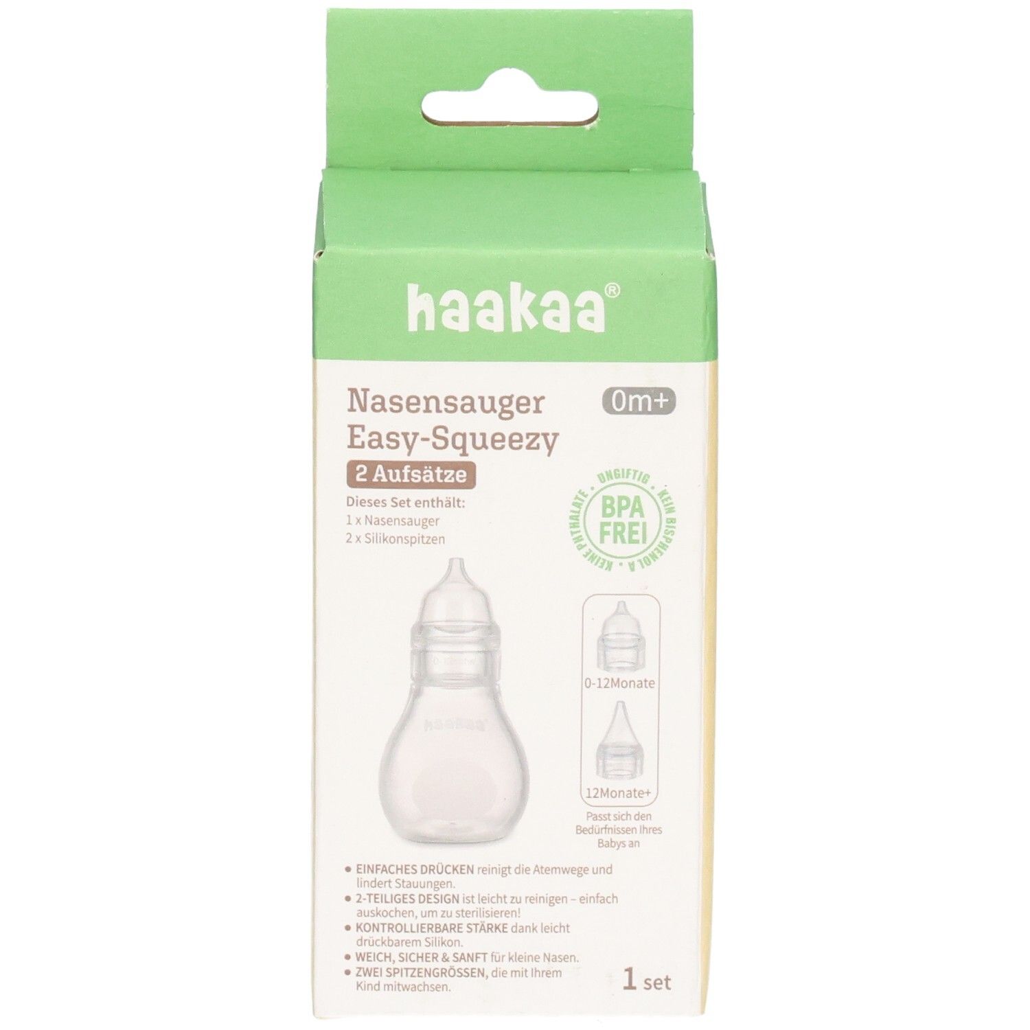 Haakaa Nasensauger Easy-Squeezy Verpackung mit 2 Aufsätzen, BPA-frei, 0m+.