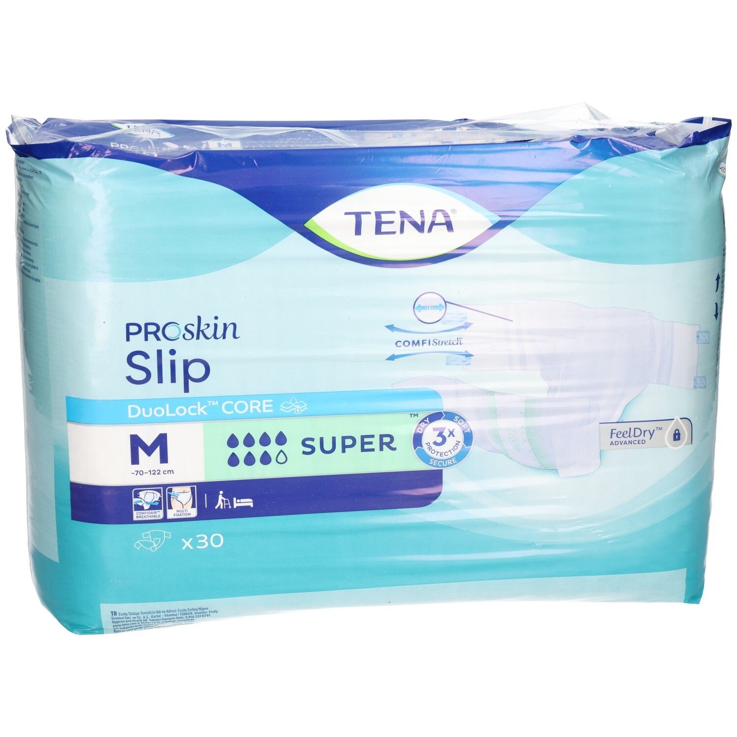 TENA Slip Super, Größe M, 30 Einlagen. Saugkern mit DuoLock CORE Technologie.
