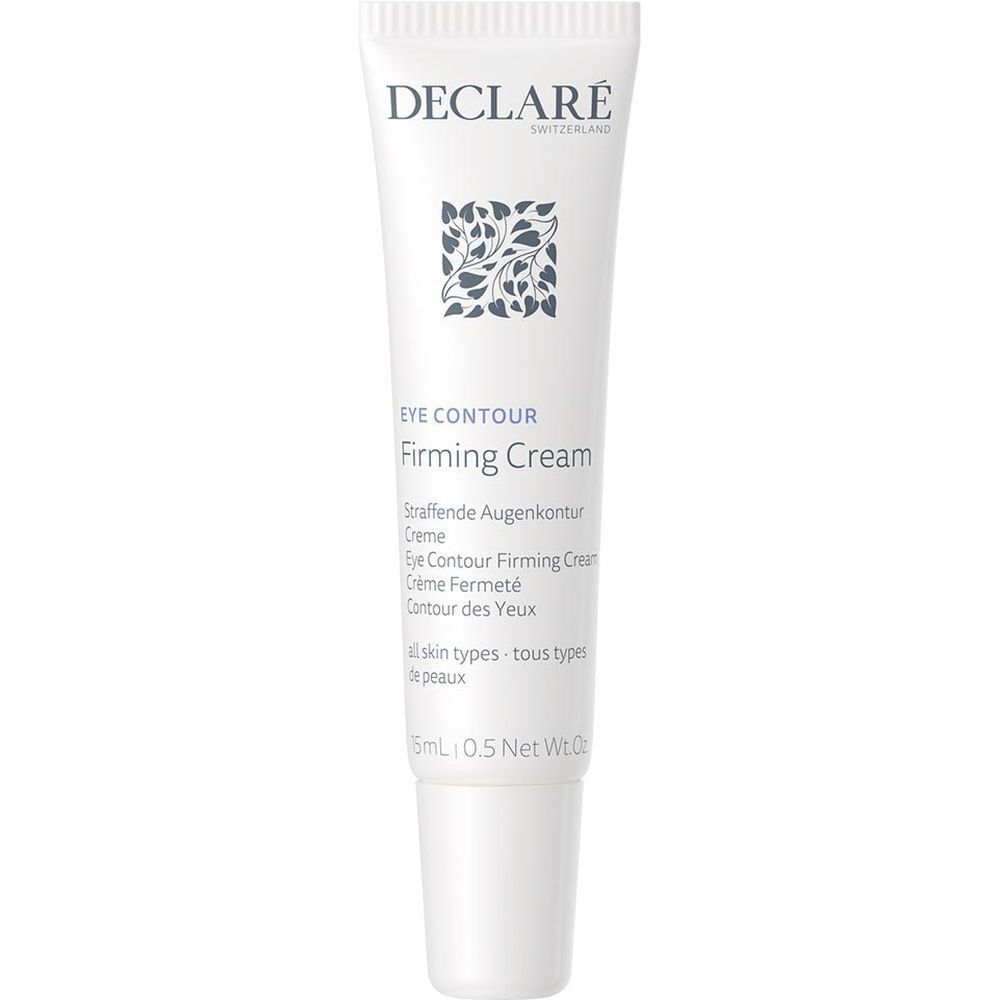 Weiße Tube mit DECLARÉ-Logo und Produktbezeichnung: Eye Contour Firming Cream. 15ml.