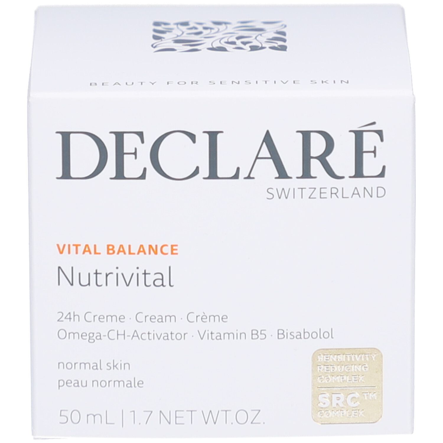 Schachtel. DECLARÉ Vital Balance Nutrivital. Text: 50 ml, SRC-Siegel.