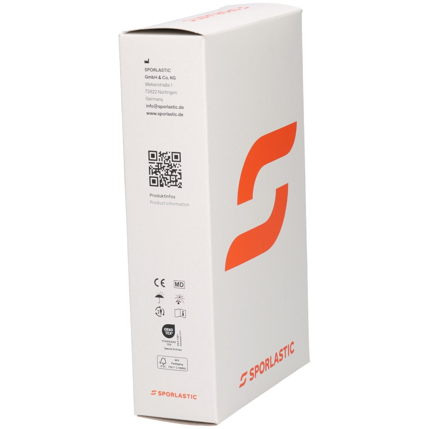 Sporlastic Verpackung mit Logo, Herstellerinformationen und CE-Kennzeichnung.