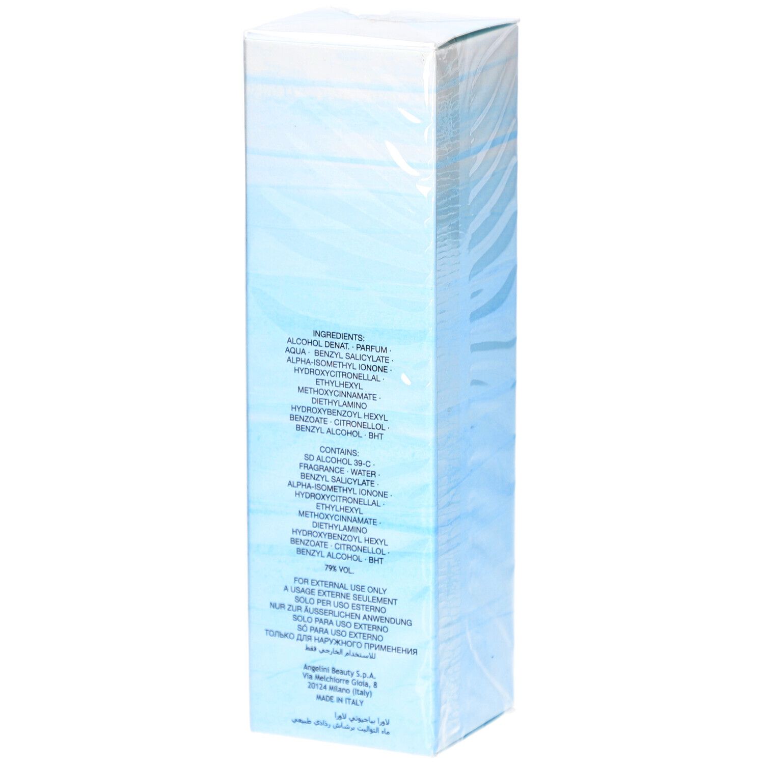 Laura Eau de Toilette-Box. Rückseite mit Inhaltsstoffen und Text.