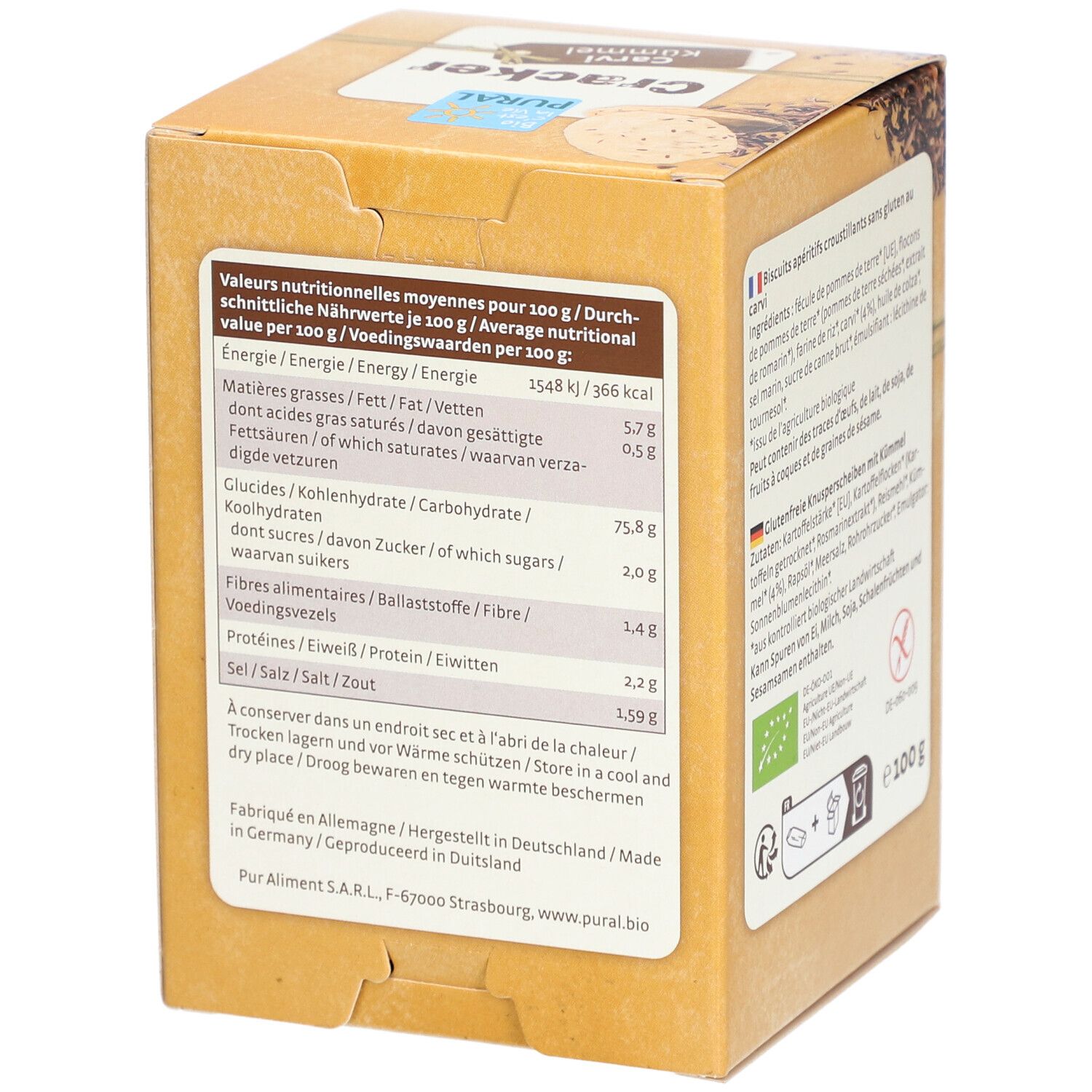 PURAL Glutenfreier Bio-Kümmel-Cracker