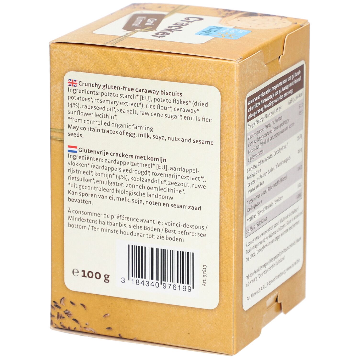 PURAL Glutenfreier Bio-Kümmel-Cracker