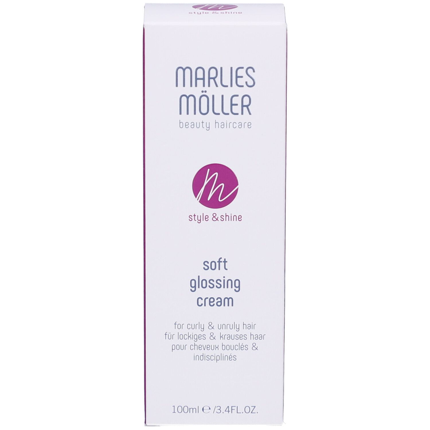 Produktverpackung: Schachtel. Marlies Möller Soft Glossing Cream. 100ml/3.4FL.OZ.