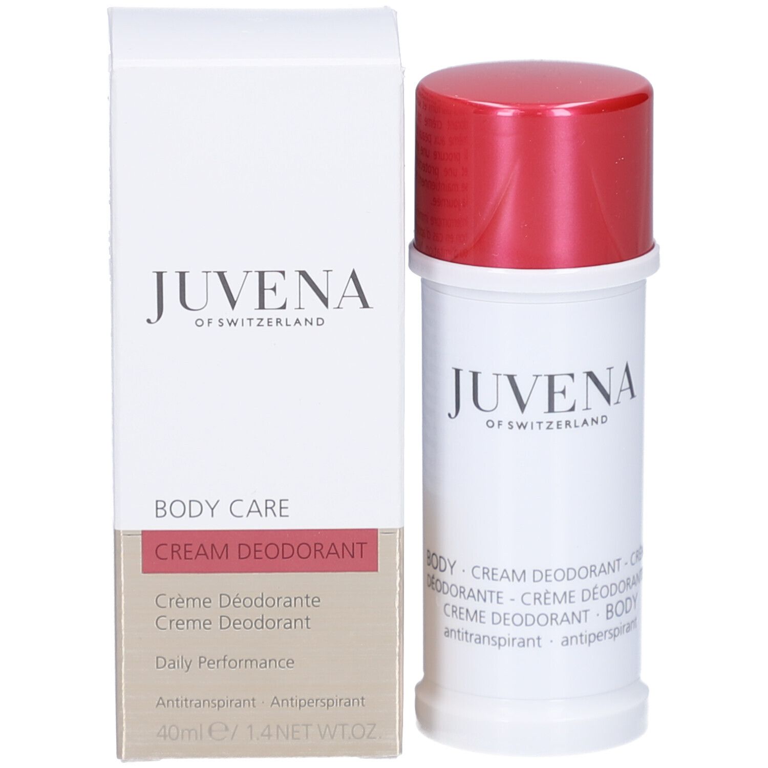 Verpackung für Deodorant. Aufschrift: Juvena of Switzerland. Produktbezeichnung: Body Care Cream Deodorant.