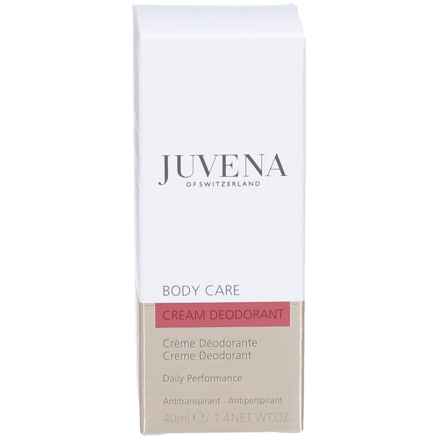 Verpackung für Deodorant. Aufschrift: Juvena of Switzerland. Produktbezeichnung: Body Care Cream Deodorant.