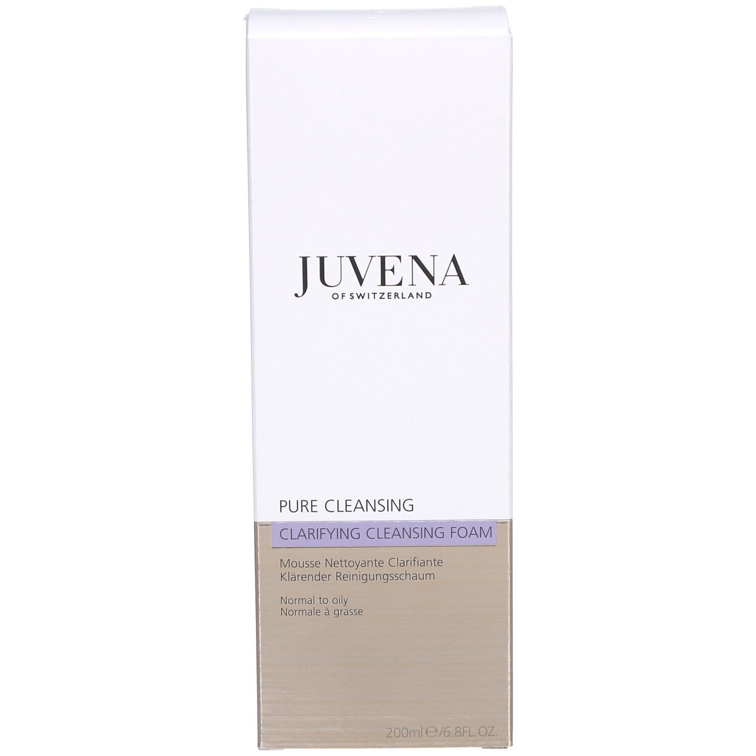 Verpackung. Aufschrift: JUVENA. Text: Clarifying Cleansing Foam. 200ml/6.8FL.OZ.