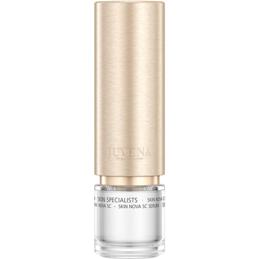Beige-goldfarbene Flasche. Aufschrift: JUVENA, SKIN SPECIALISTS, SKIN NOVA SC SERUM.