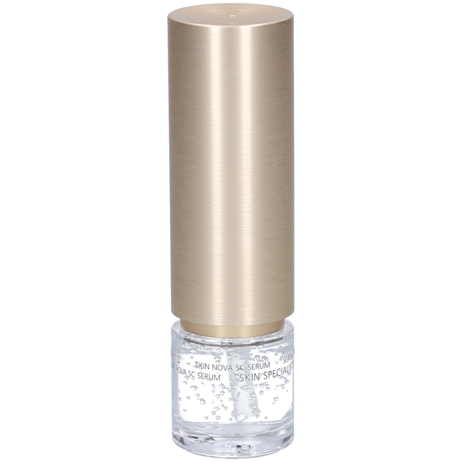 Beige-goldfarbene Flasche. Aufschrift: JUVENA, SKIN SPECIALISTS, SKIN NOVA SC SERUM.