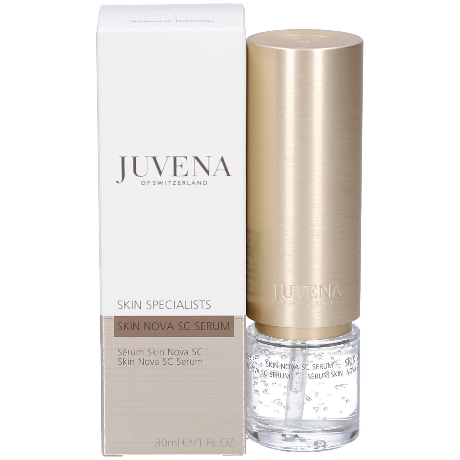 Produktverpackung. Aufschrift: JUVENA, SKIN SPECIALISTS, SKIN NOVA SC SERUM, 30ml.