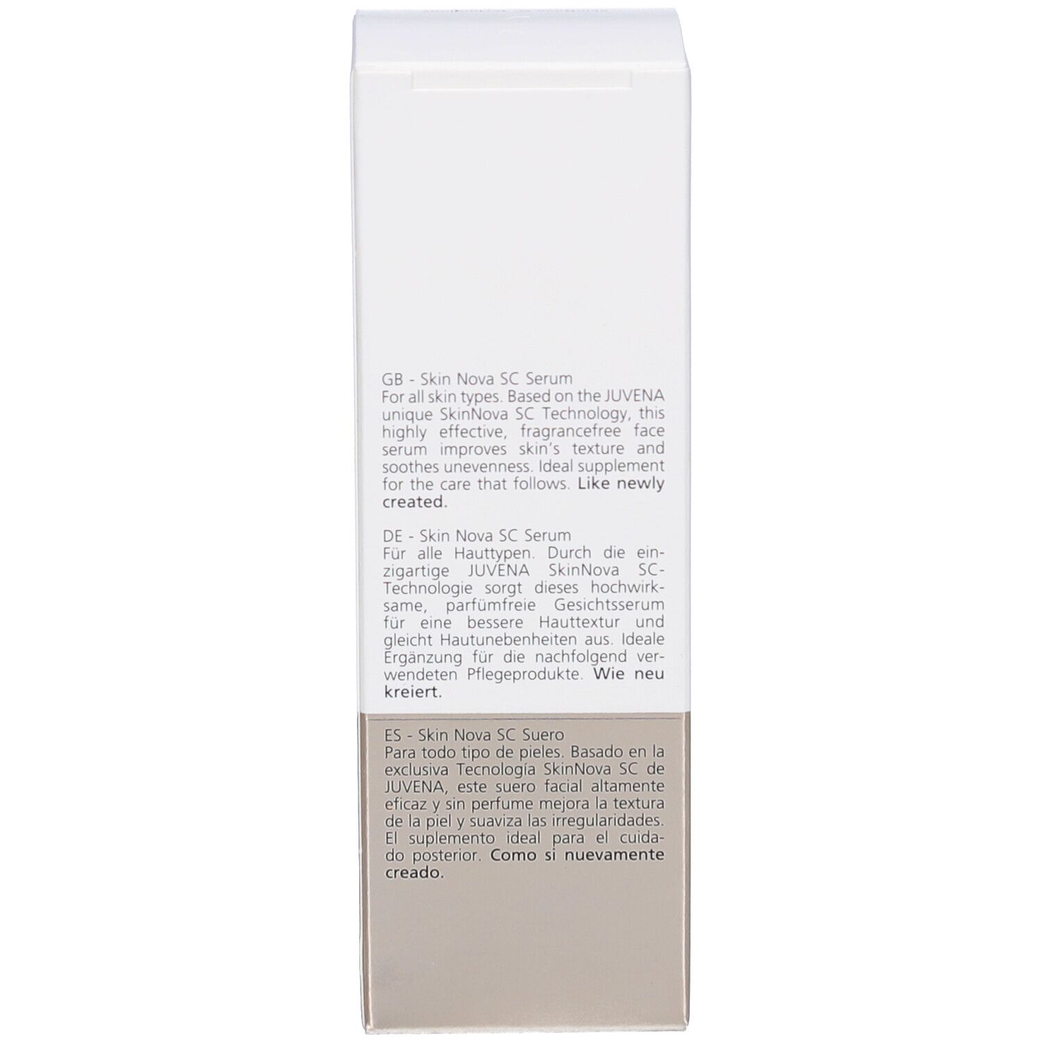 Rückseite der Produktverpackung. Text in mehreren Sprachen.