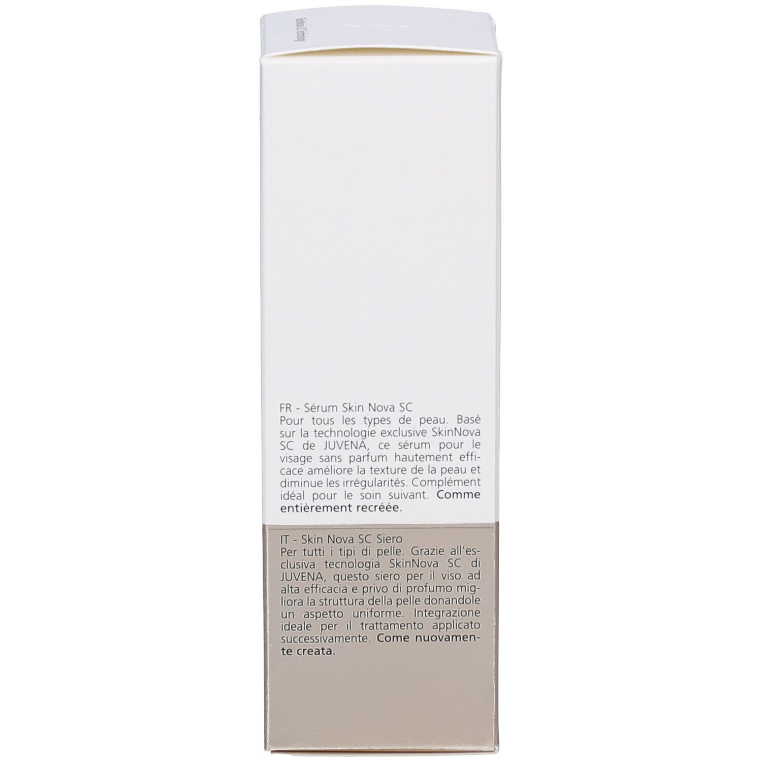 Rückseite der Produktverpackung. Text in mehreren Sprachen.