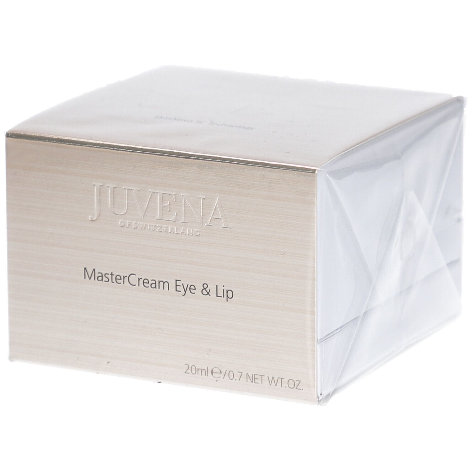 Verpackung mit Creme. Aufschrift: JUVENA, MasterCream Eye & Lip, 20ml/0.7 NET WT.OZ.