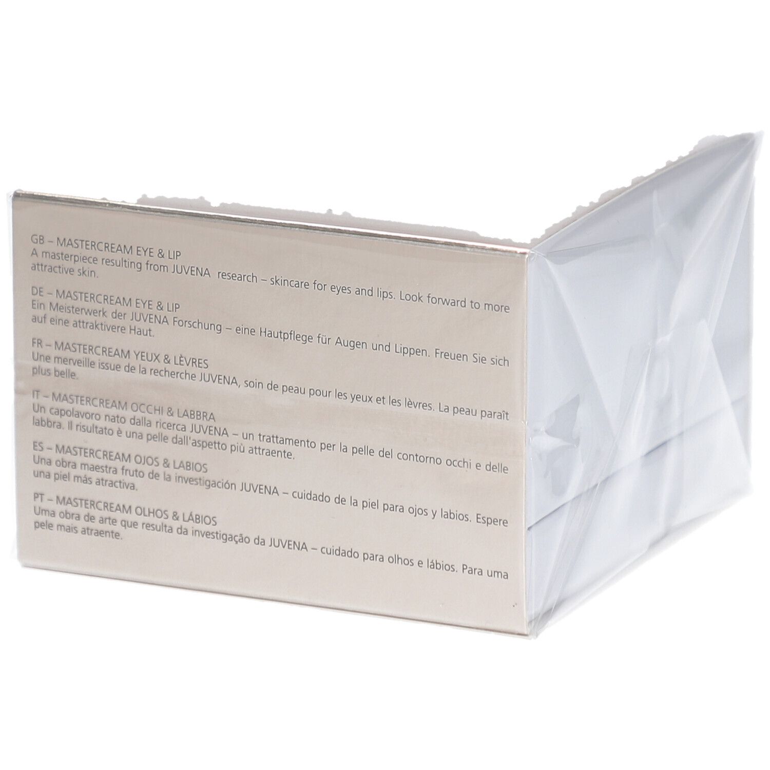 Creme-Glas mit goldfarbenem Deckel. Aufschrift: JUVENA, MasterCream Eye & Lip.