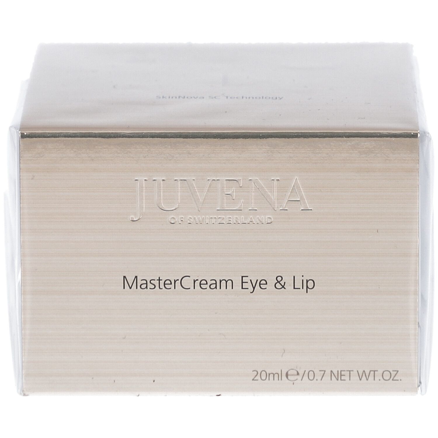 Verpackung und Creme-Glas. Aufschrift: JUVENA, MasterCream Eye & Lip, 20ml/0.7 NET WT.OZ.