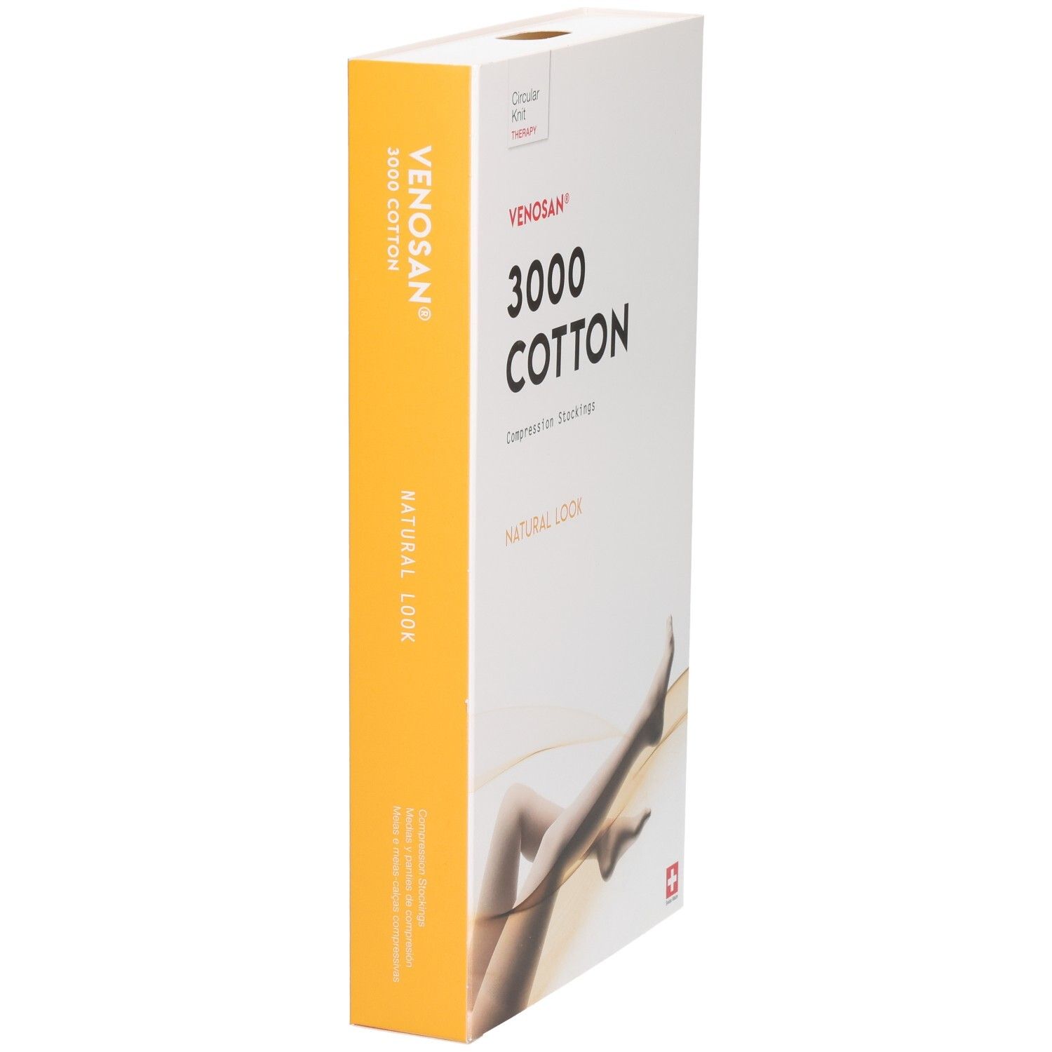 Venosan 3000 Cotton Kompressions-Kniestrümpfe Karton, Seitenansicht. Natürlicher Look.