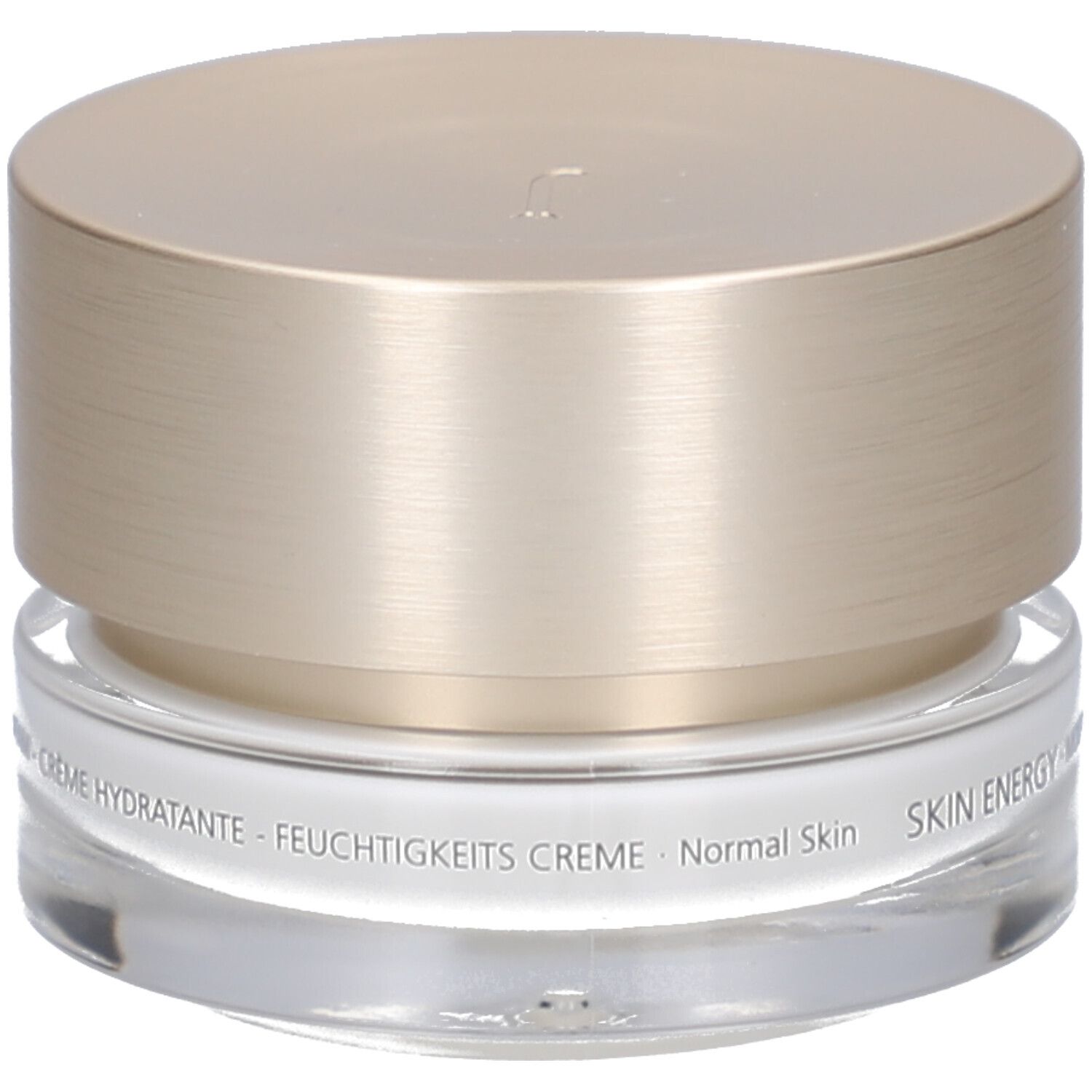 Creme-Tiegel mit goldfarbenem Deckel. Auf dem Deckel steht "JUVENA OF SWITZERLAND". Auf dem Tiegel steht "SKIN ENERGY".