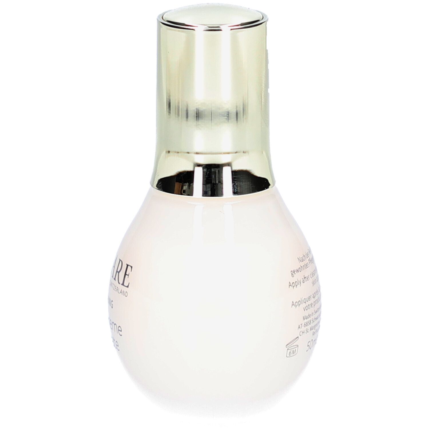 Beige Flasche mit goldenem Deckel. Rückseite mit Text. DECLARÉ, PRO YOUTH, Youth Supreme Concentrate.