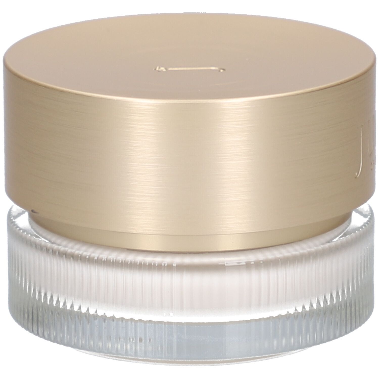 Creme-Glas mit goldfarbenem Deckel. Aufschrift: JUVENA OF SWITZERLAND. Geriffeltes Glas.