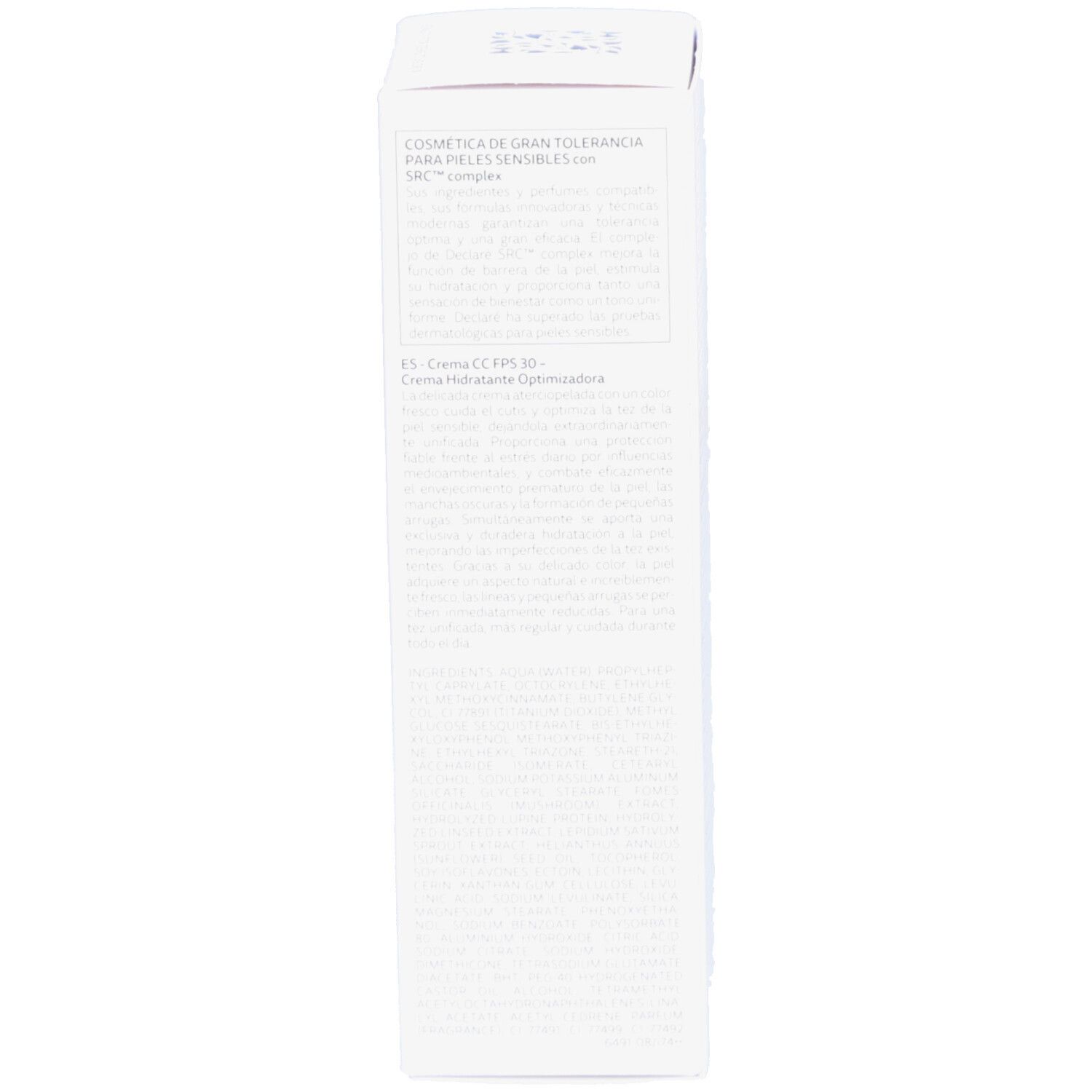 Weiße Schachtel, Text in mehreren Sprachen: Anwendungshinweise, Inhaltsstoffe.