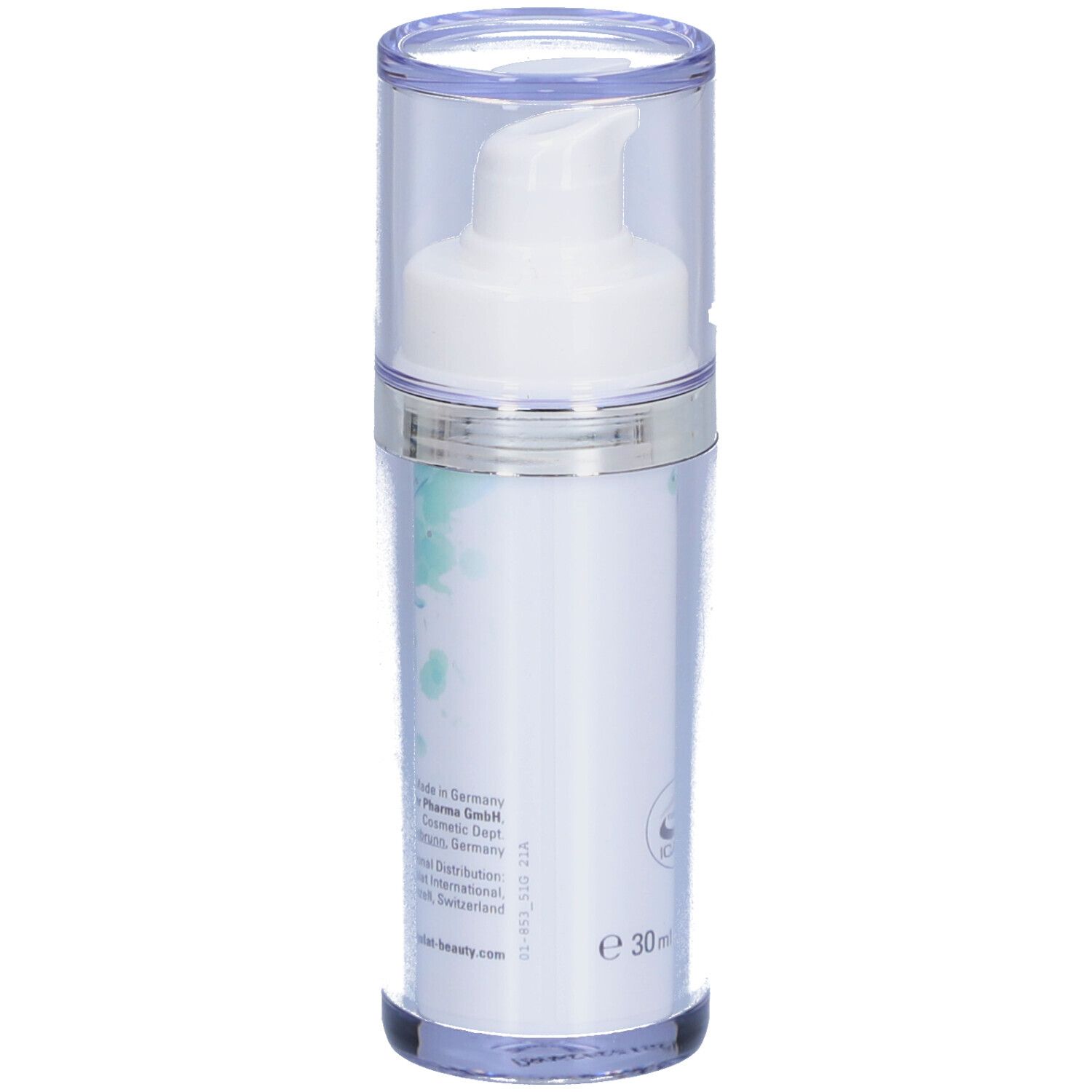 Serumflasche mit Pumpkopf. Aufschrift: Regulat Beauty, Anti Aging Lifting Serum. Rückseite mit Text und Logo.