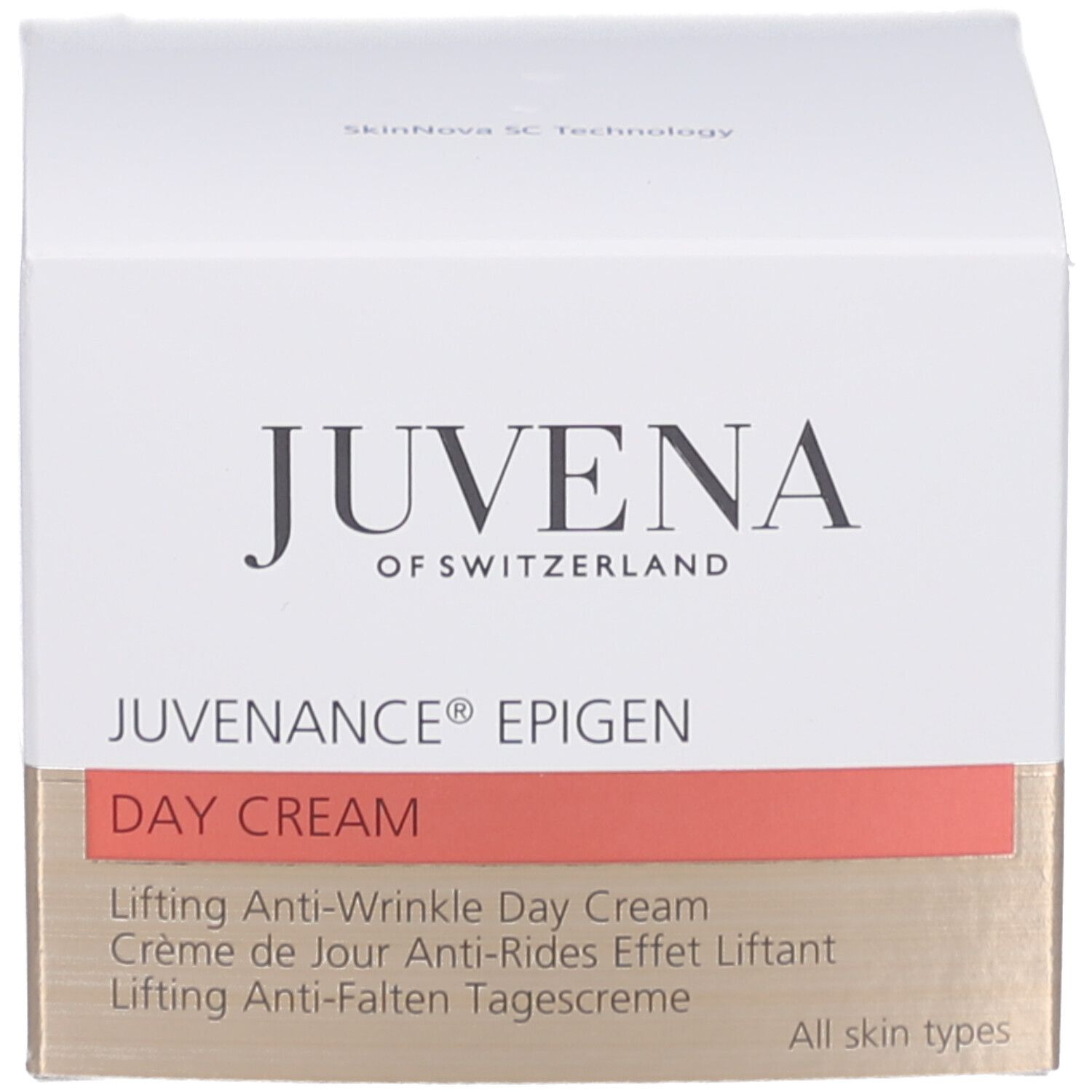 Produktverpackung mit Text: JUVENA, JUVENANCE EPIGEN, DAY CREAM, Lifting Anti-Wrinkle Day Cream.