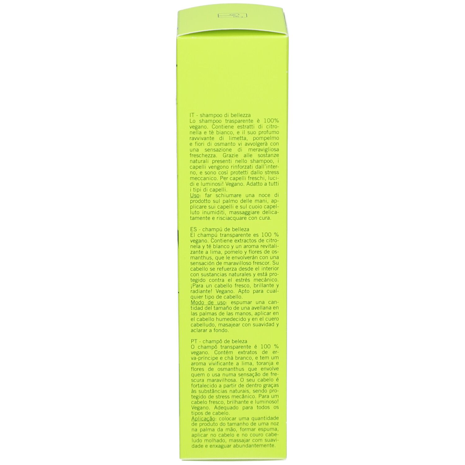 Seite der grünen Schachtel. Textinformationen. Aufschrift: Marlies Möller.