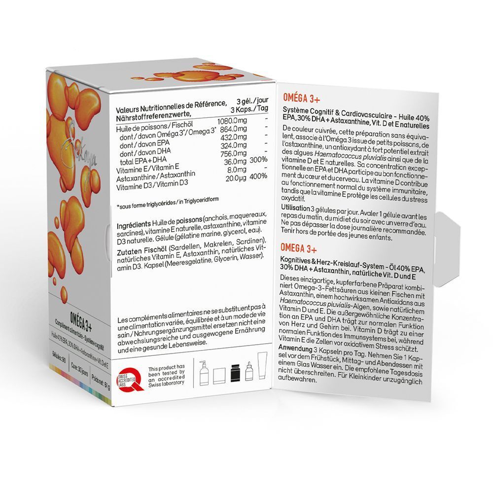 Geöffnete weiße Produktverpackung mit Text und Nährwertangaben. Enthält Informationen zu Inhaltsstoffen und Anwendung.