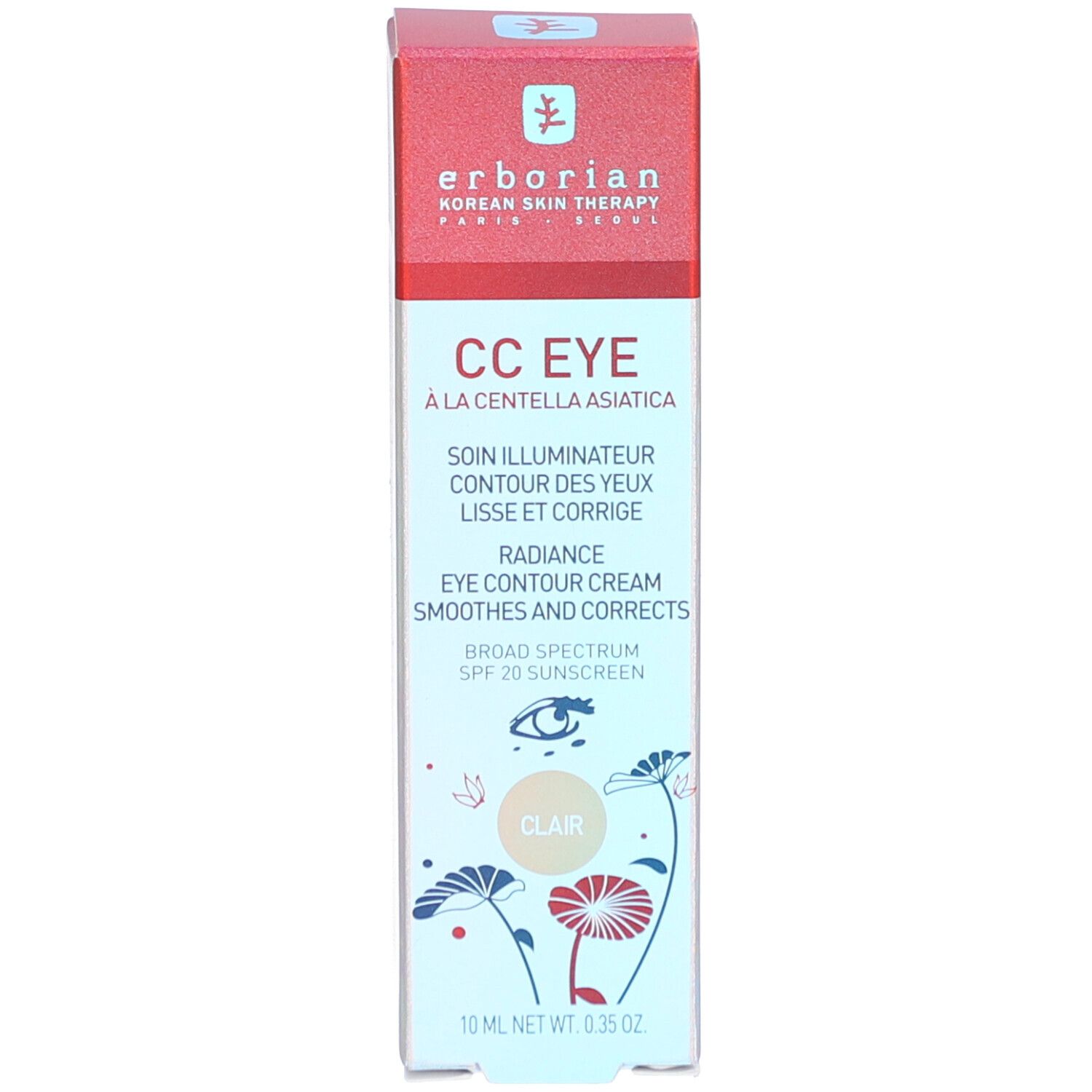 Erborian CC Eye Clair Faltschachtel mit floralem Design, Clair-Farbton.