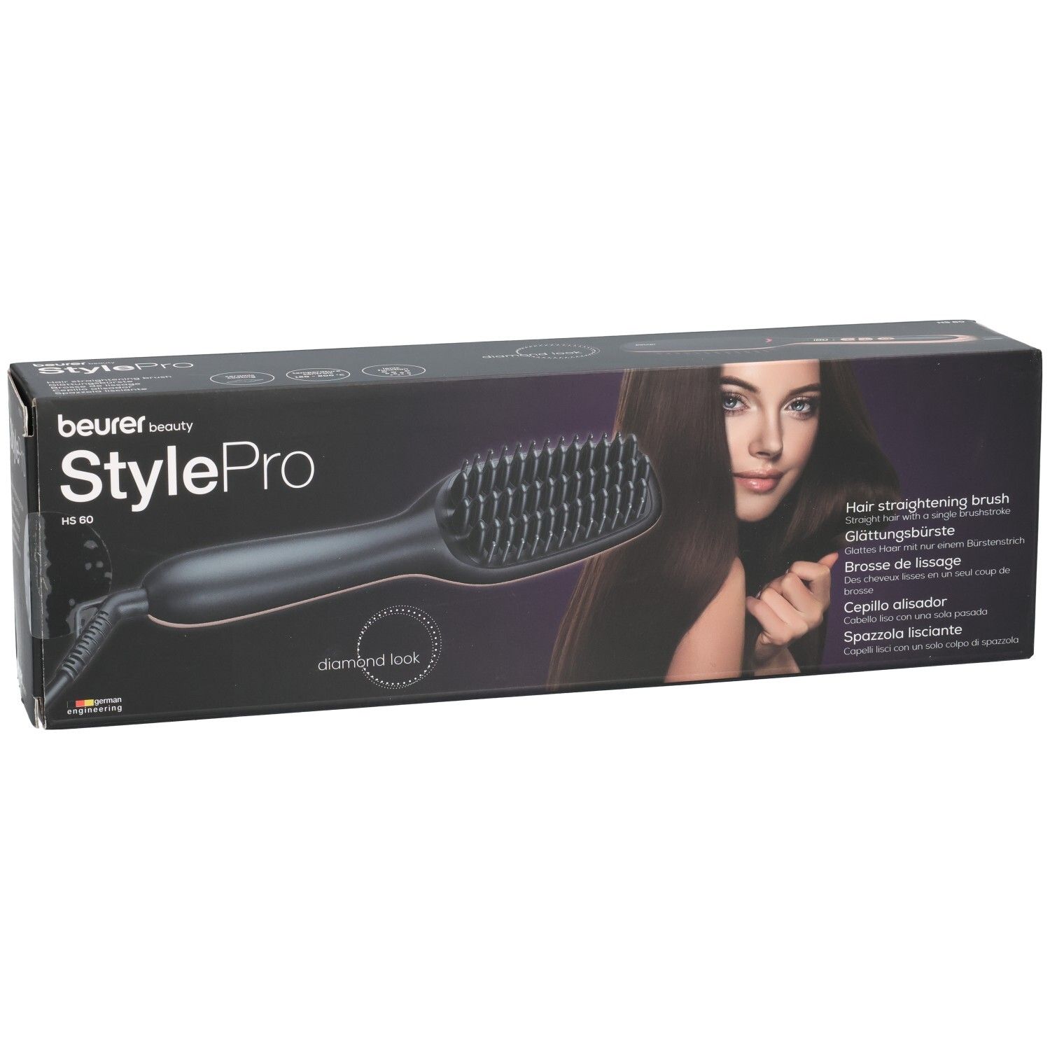 Beurer StylePro Haarglättungsbürste HS 60 in schwarzer Verpackung.