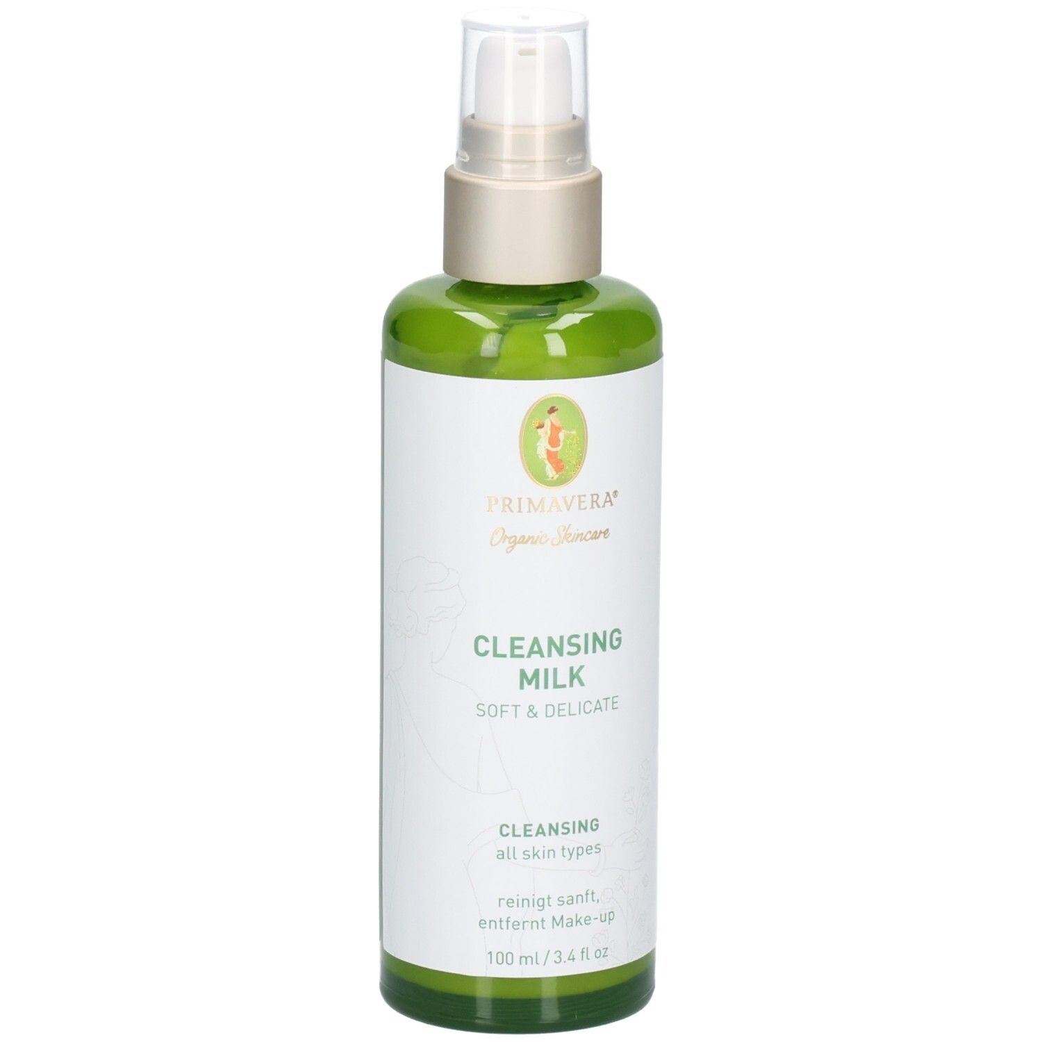 Grüne Sprühflasche mit PRIMAVERA Cleansing Milk, 100 ml.