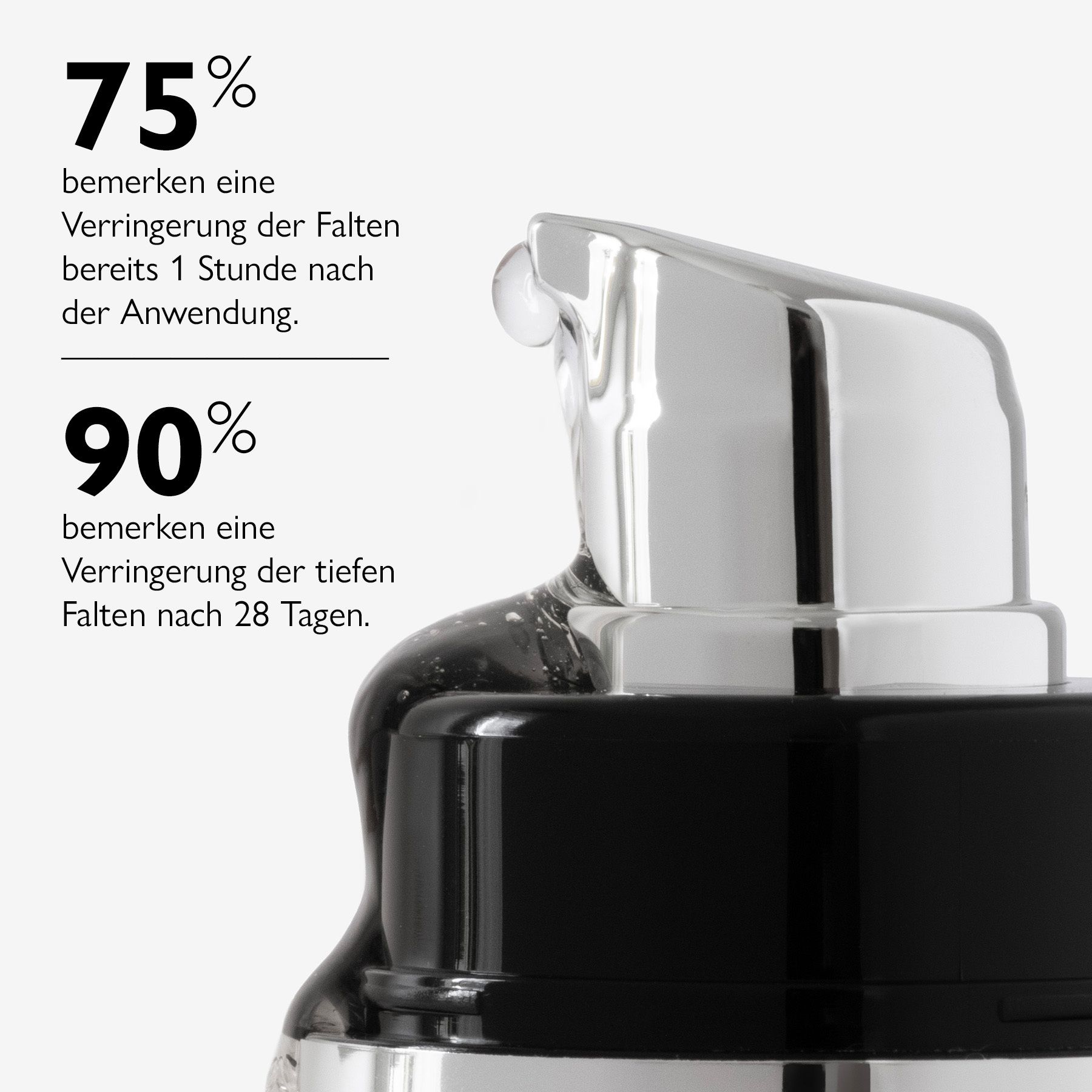 Biotulin Supreme Skin Gel mit Spender. Text: 75% weniger Falten nach 1h.