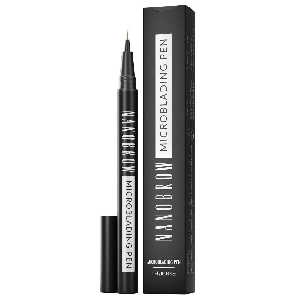 NANOBROW Microblading Pen. Schwarzer Stift mit Kappe und Verpackung. Aufschrift: MICROBLADING PEN.