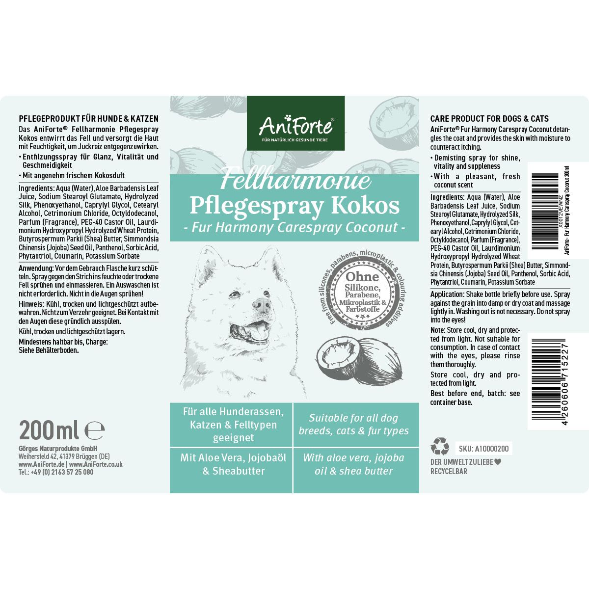 AniForte® Fellharmonie Pflegespray Kokos