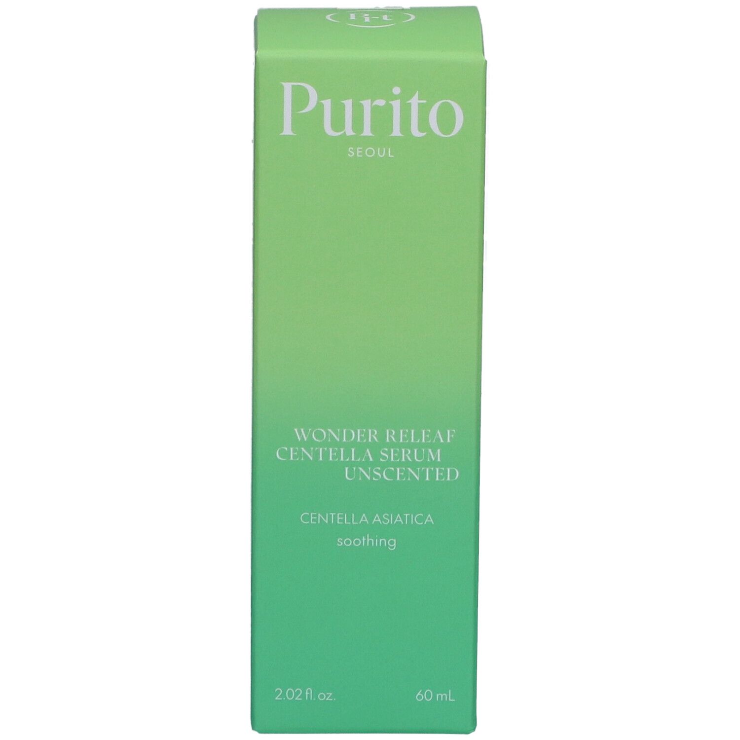 Grüne Verpackung mit Produktnamen und Logo. Text: Wonder Releaf Centella Cream Unscented. 30 ml.
