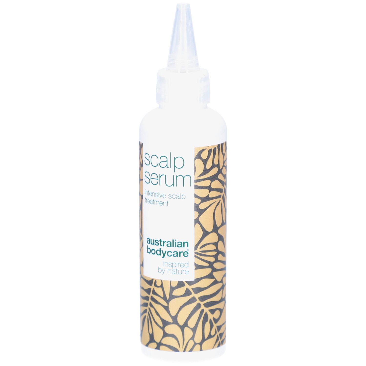 Weiße Flasche mit Applikator. Aufschrift: Scalp Serum, intensive scalp treatment. Marke: Australian Bodycare.