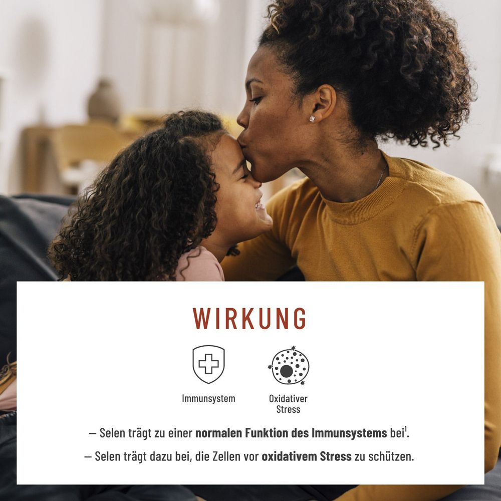 Mutter und Kind. Text: WIRKUNG. Symbole: Immunsystem, Oxidativer Stress.