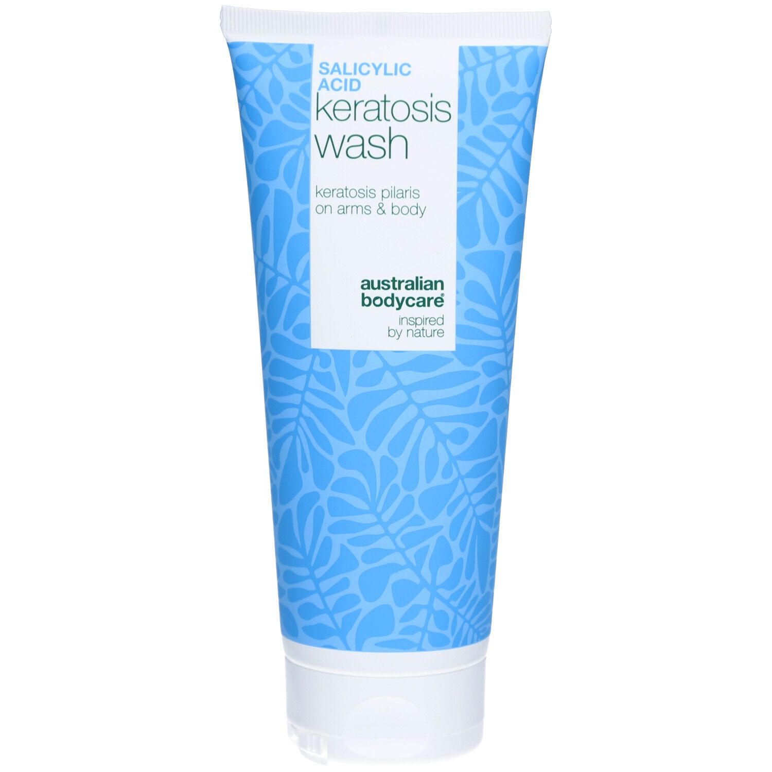 Eine blaue Tube mit Salicylsäure Keratosis Wash von Australian Bodycare.